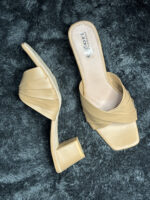 Zori Fashion Beige Pleated Block Heel Sandals – Effortless Elegance for Women