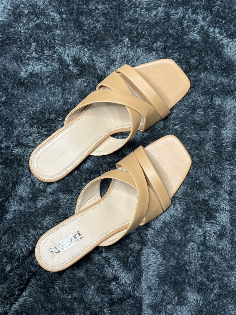 Beige Crisscross Strap Flat Sandals for Women