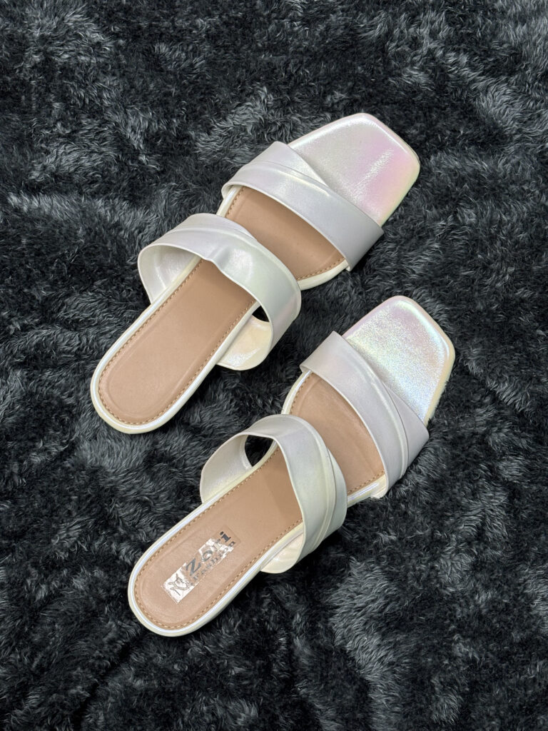 Iridescent White Crisscross Strap Flat Sandals for Women