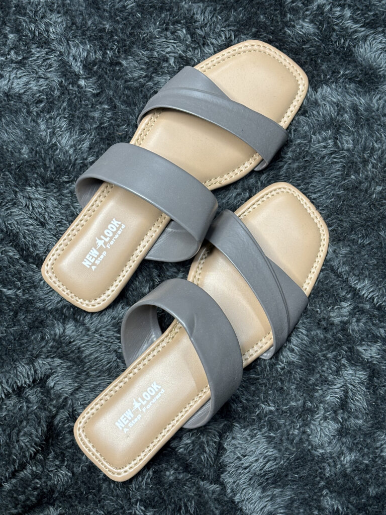 Gray Dual-Strap Square-Toe Flat Sandals for Women – Comfortable Everyday Wear