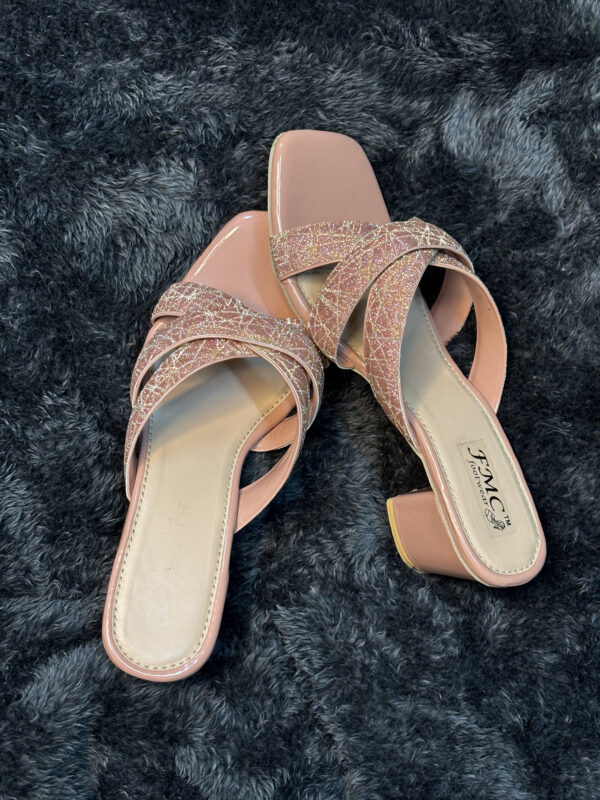 JMC Footwear Stylish Glitter Cross-Strap Block Heels for women in pink, featuring a glamorous glitter design and sturdy block heel for comfort and style.