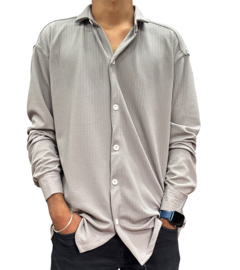 Light Grey Full-Sleeve Shirt for Men - Premium Textured Casual Shirt for Smart-Casual Wear