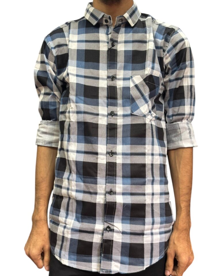 Men's Smart Blue & Black Checkered Full-Sleeve Cotton Shirt