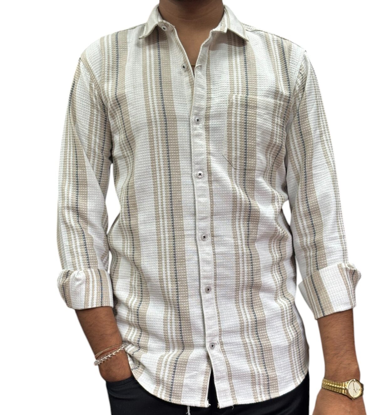 Beige and White Casual Shirt for Men - AtithiStudio