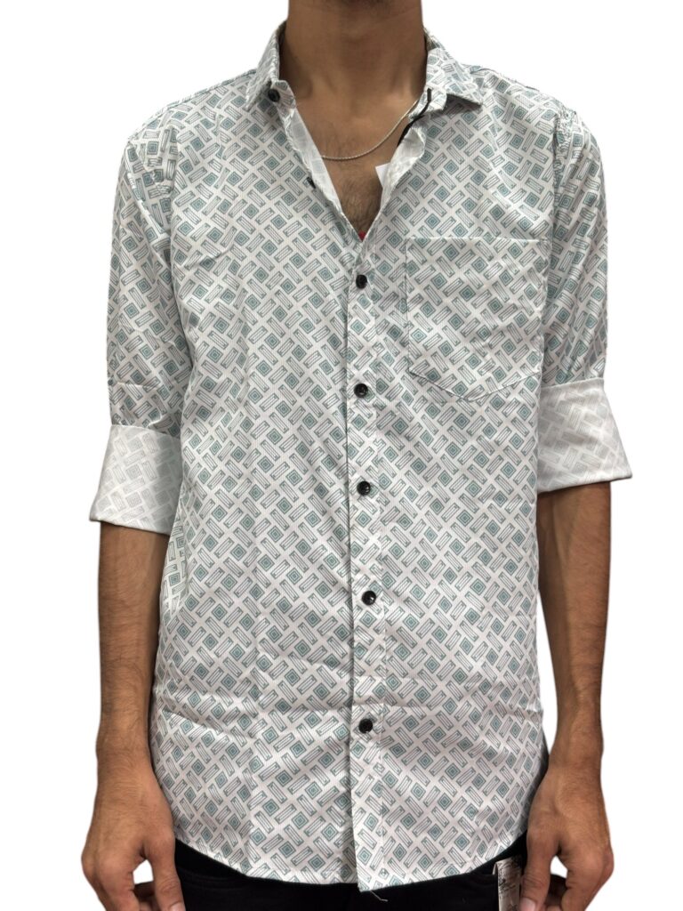 Men's Elegant White Printed Shirt