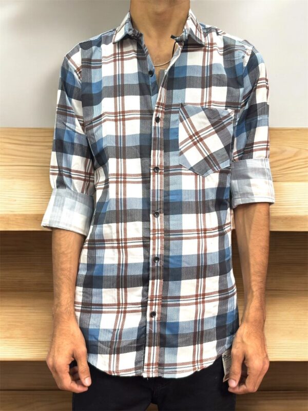 Men's Blue and White Checkered Casual Shirt