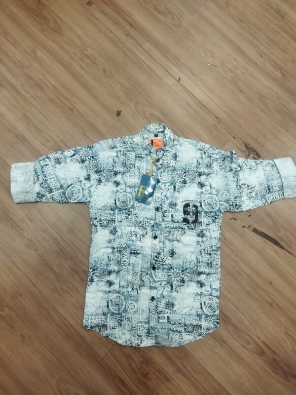 kids shirt Half-Sleeve Printed Cotton Shirt - Abstract Blue and White Design