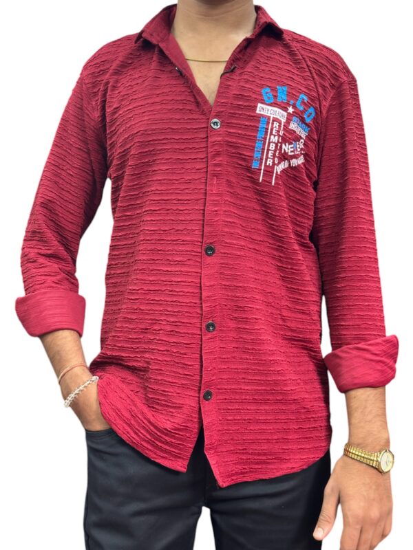 Men's Textured Red Casual Shirt with Stylish Graphic Print