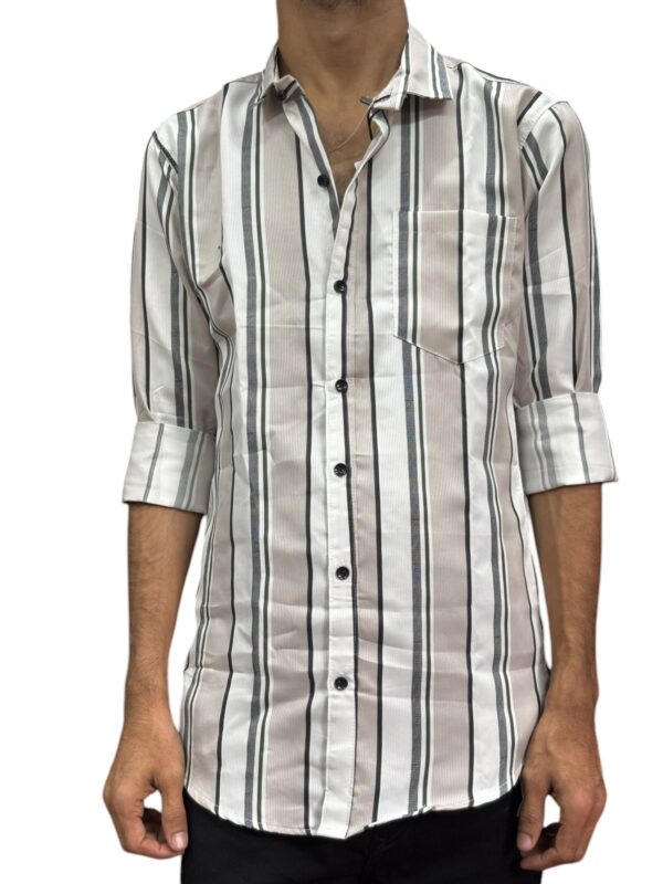 Men's White & Beige Striped Cotton Blend Full-Sleeve Shirt
