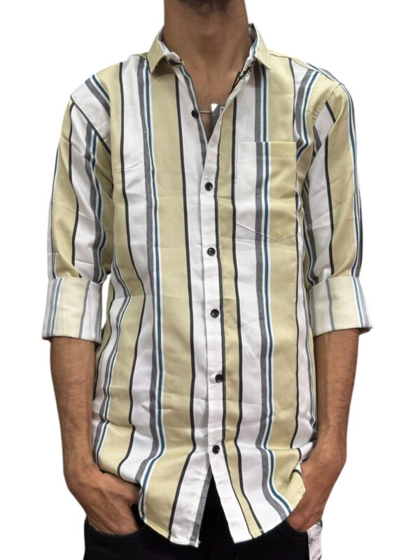 Men's Yellow & White Striped Cotton Blend Full-Sleeve Shirt