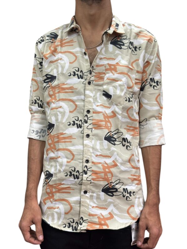 Men's Beige Printed Full-Sleeve Cotton Shirt