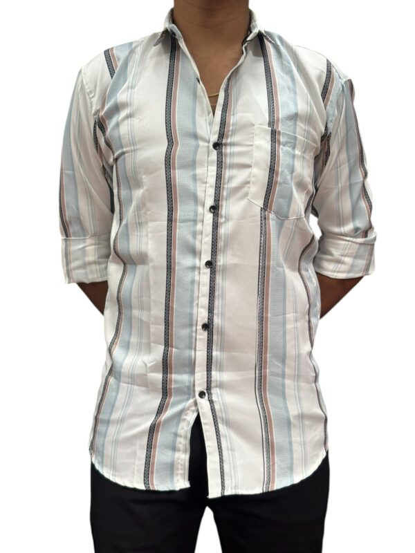 Men's Casual Striped Cotton Shirt - White with Multicolor Stripes