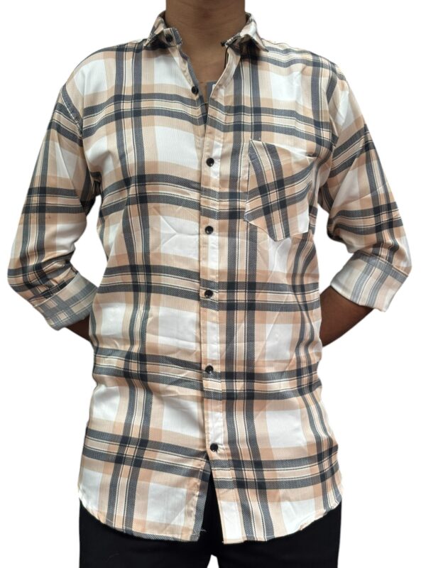 Men's Classic Beige & Black Plaid Shirt - Full Sleeve Casual Wear