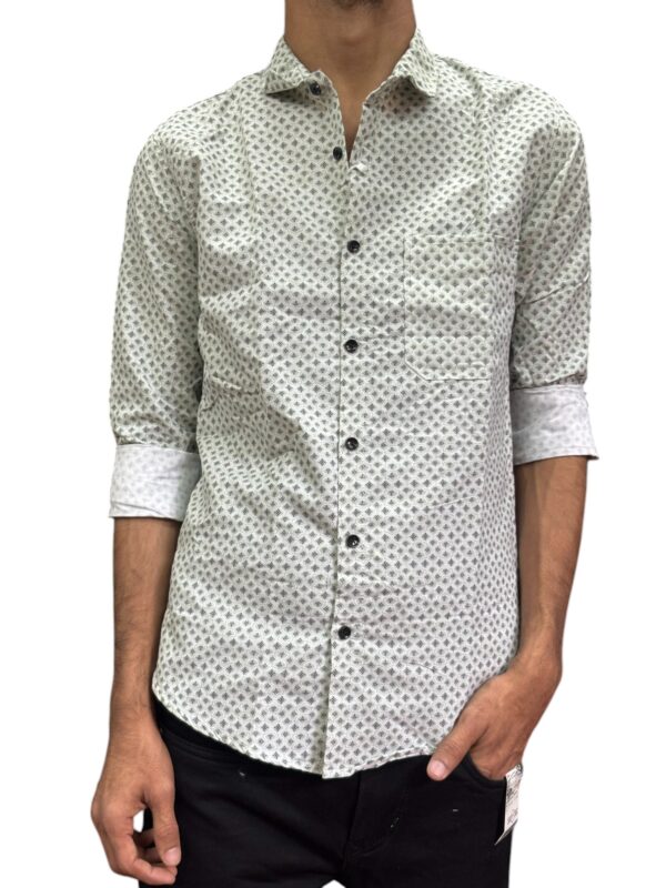 Men's Casual White Printed Full-Sleeve Shirt