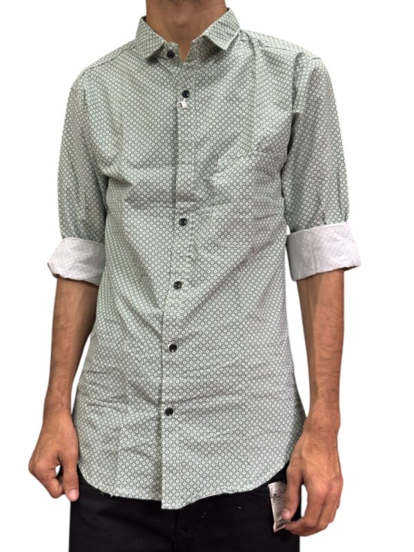 Men's Light Green Geometric Print Full-Sleeve Cotton Shirt