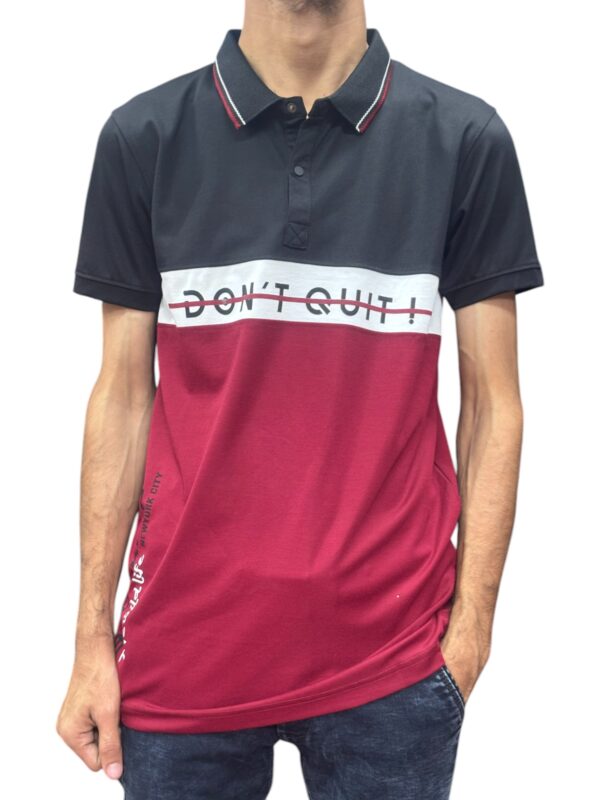 Men's Black and Red Polo T-Shirt with "DON'T QUIT" Print