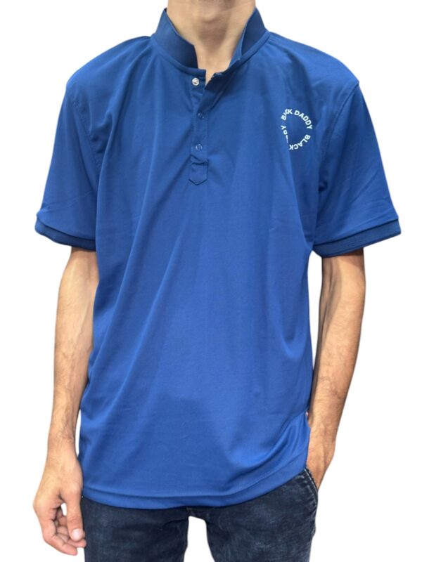 Men's Blue Mandarin Collar Polo T-Shirt