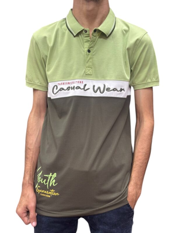 Men's Casual Green Polo T-Shirt with Graphic Print