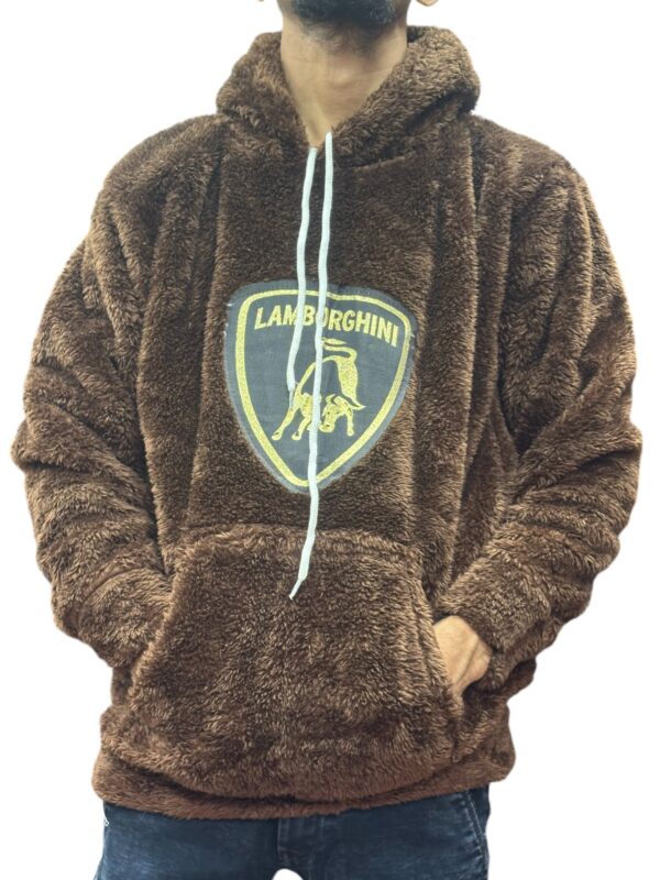 Men's Brown Plush Hoodie with Lamborghini Emblem