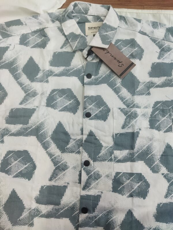 Men's Geometric Print Casual Shirt - White & Grey