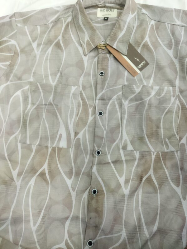 Men's Abstract Leaf Pattern Casual Shirt - Beige & White