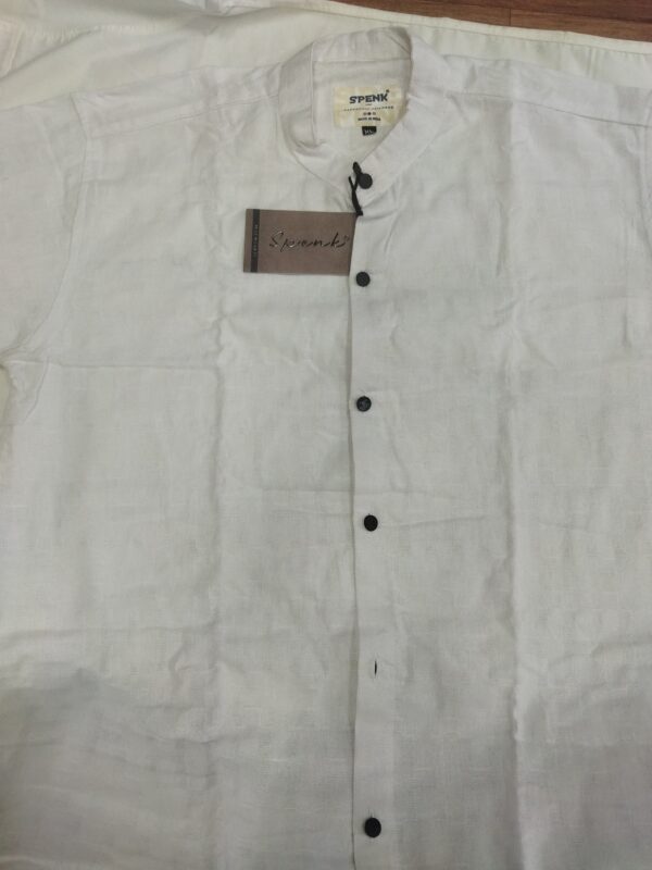 Men's White Mandarin Collar Linen Shirt