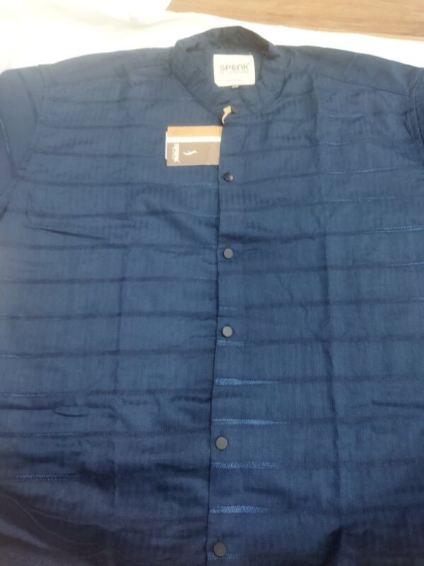 Men's Navy Blue Mandarin Collar Silk Blend Shirt by Spenk