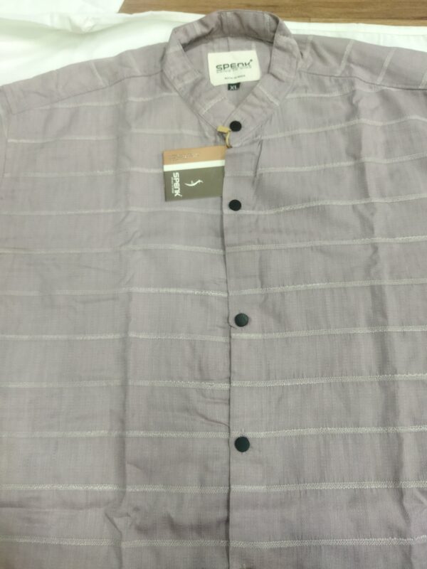 Spenk Men’s Light Lavender Textured Silk Blend Mandarin Collar Shirt