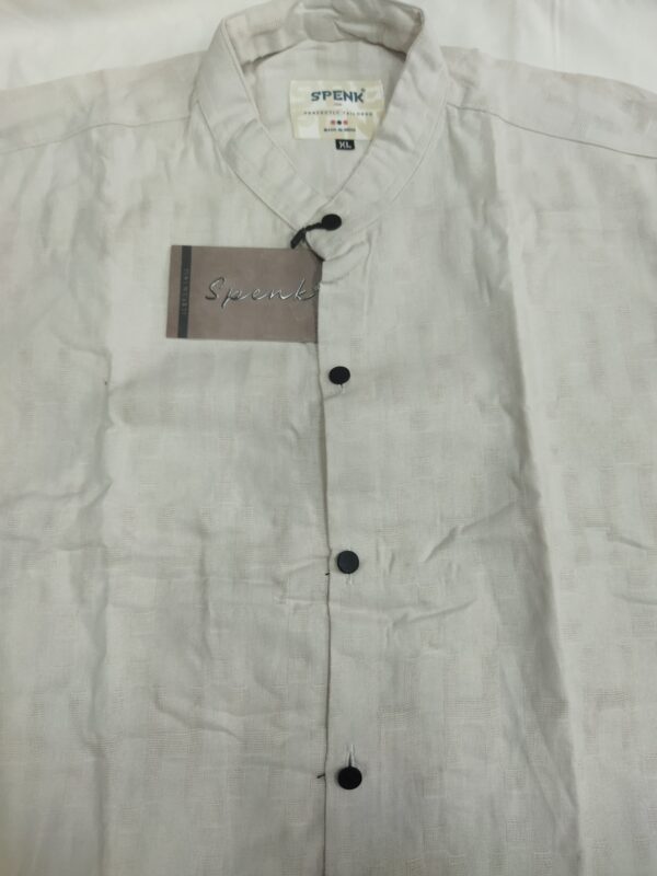 Spenk Men’s Classic Off-White Textured Mandarin Collar Shirt