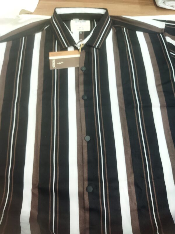 Men's Vertical Striped Casual Shirt – Black, White & Brown | Spenk