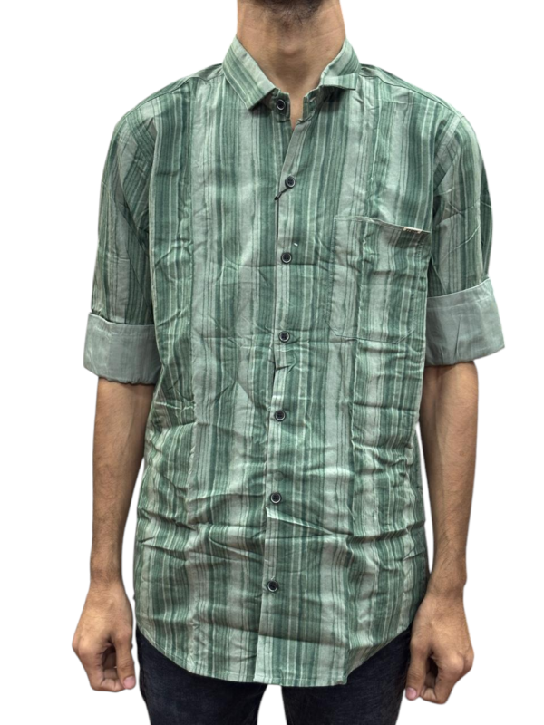 Men's Casual Striped Half Sleeve Cotton Shirt – Green