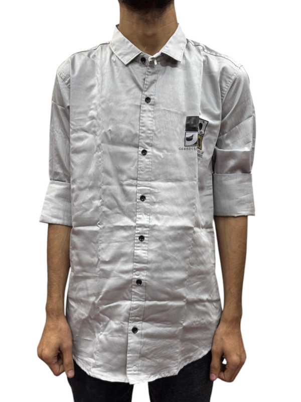 Men's Casual Solid Light Grey Cotton Shirt with Chest Patch – Half Sleeve