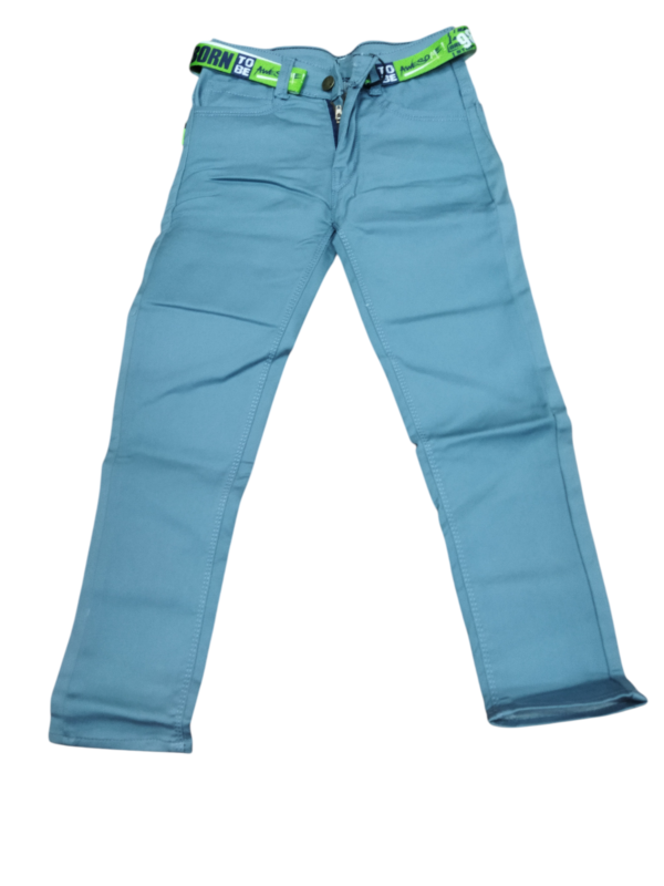 Boys' Slim Fit Sky Blue Stretchable Cotton Jeans with Contrast Belt