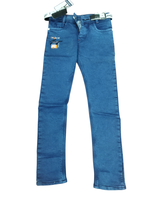 Stylish Boys' Stretchable Denim Jeans with Cartoon Patch – Mid Blue
