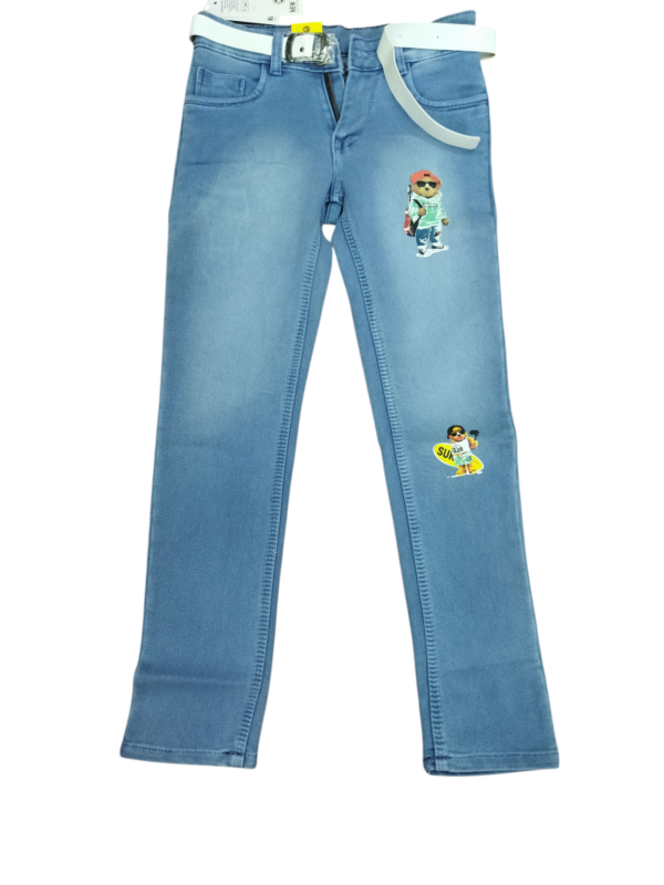Kids' Embroidered Denim Jeans – Light Blue Slim Fit Stretchable Jeans for Boys