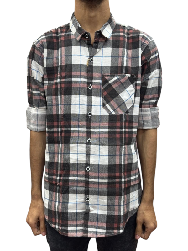 Men’s Black, Red & White Checkered Casual Shirt – Slim Fit, Full Sleeves