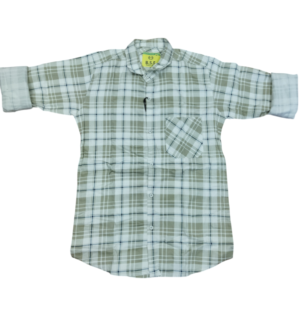 Boys Green & White Checked Casual Shirt with Half Sleeves
