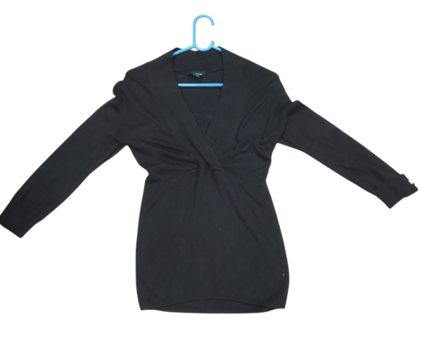 Women's Black V-Neck Full Sleeve Slim Fit Wrap Top
