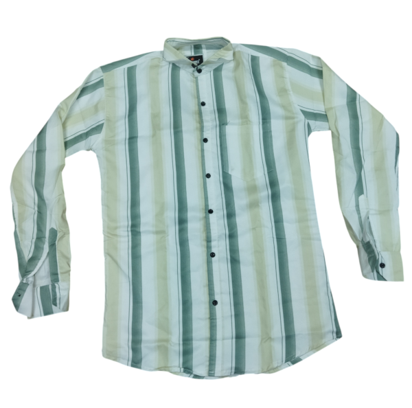 Men’s Green & White Vertical Striped Casual Shirt