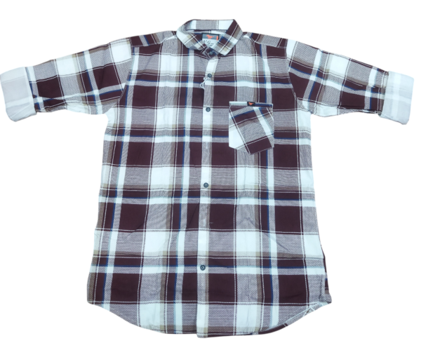 Men’s Brown & White Checkered Casual Shirt