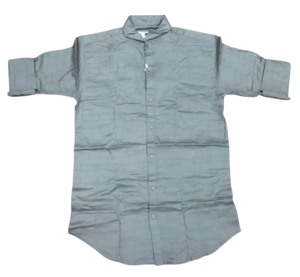 Men’s Grey Cotton Casual Mandarin Collar Shirt – Full Sleeves Roll-Up