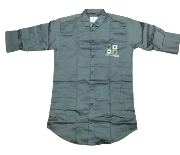 Men’s Grey Slim Fit Casual Shirt – Full Sleeves Button-Down with Chest Patch