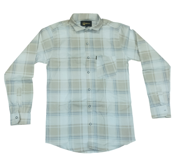 Men’s Full Sleeve Beige & White Checkered Casual Shirt