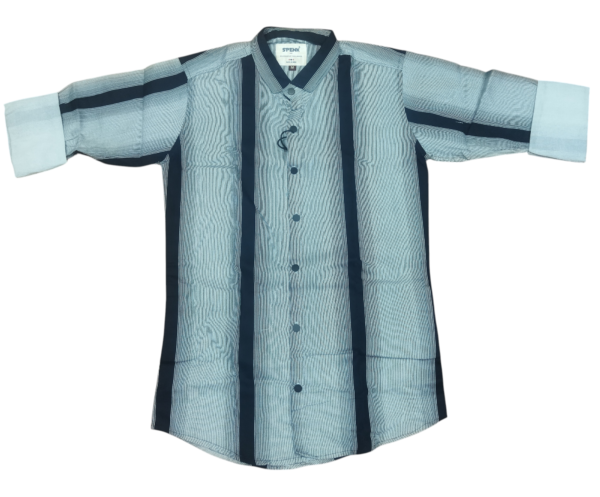 Men’s Full Sleeve Vertical Striped Casual Shirt – Light Blue & Navy