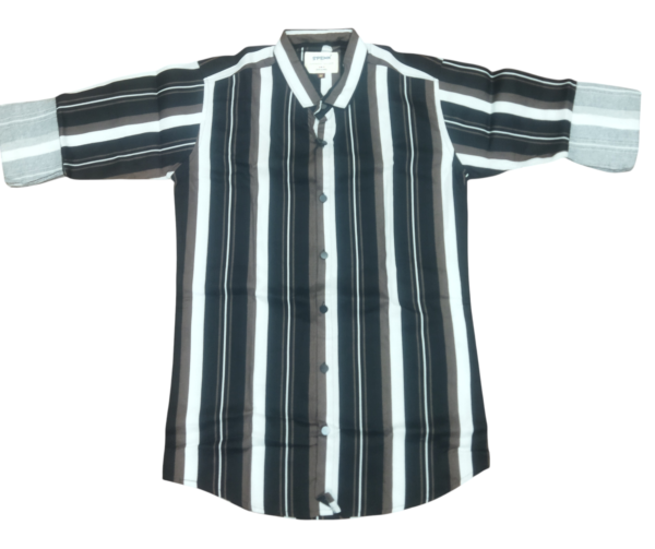 Men’s Full Sleeve Vertical Striped Casual Shirt – Black, Grey & White