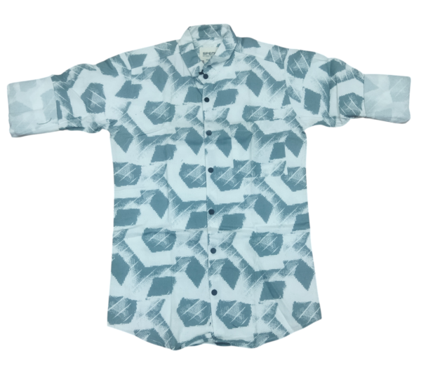 Men’s Full Sleeve Abstract Print Casual Shirt – Blue-Grey & White