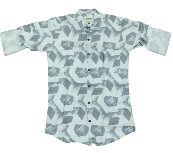 Men’s Sleeve Abstract Print Casual Shirt – Grey & White