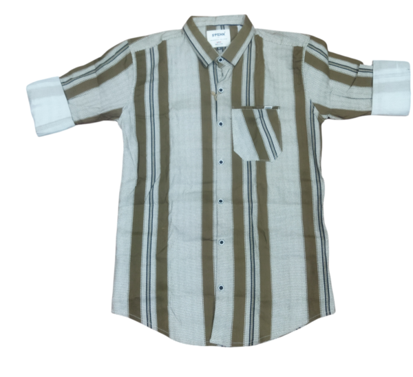 Men’s Casual Sleeve Striped Shirt – Beige & Olive Vertical Stripes