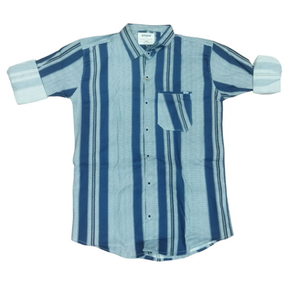 Men's Blue & White Vertical Striped Cotton Casual Shirt with Pocket