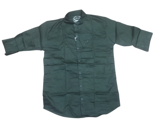 Men’s Dark Olive Green Mandarin Collar Full Sleeve Casual Shirt